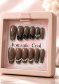 Romantic Cool Press-On Nails – Black Bow & Rhinestone